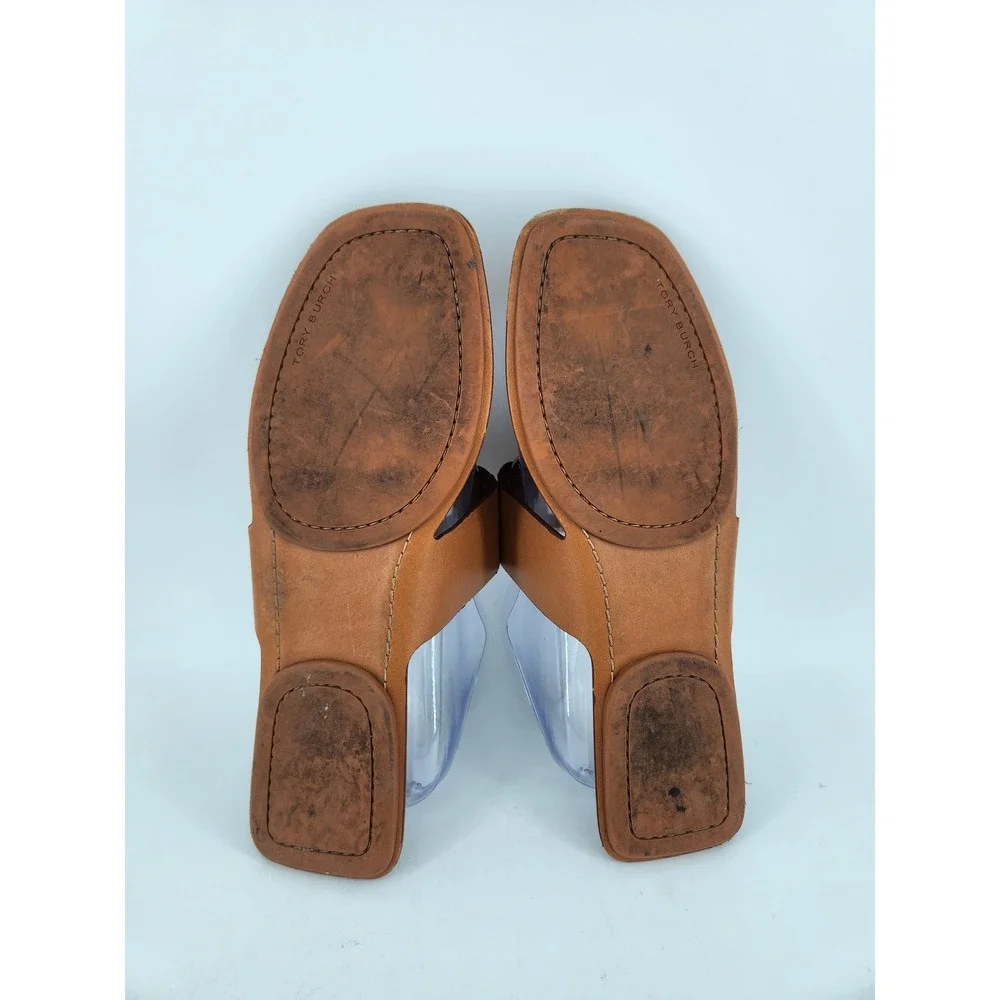 Tory Burch Georgia Sandals Womens 9.5 Tan Brown Gold Logo‎ Thong Flat 84937
